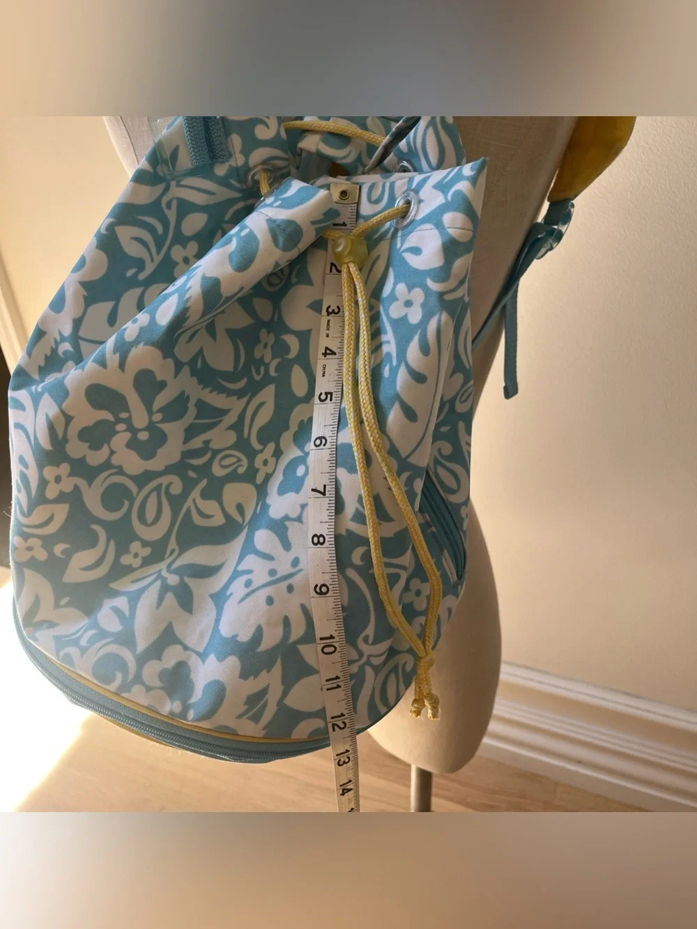2003 Y2K Vintage GAP Blue Floral Drawstring Backpack with Yellow Accents